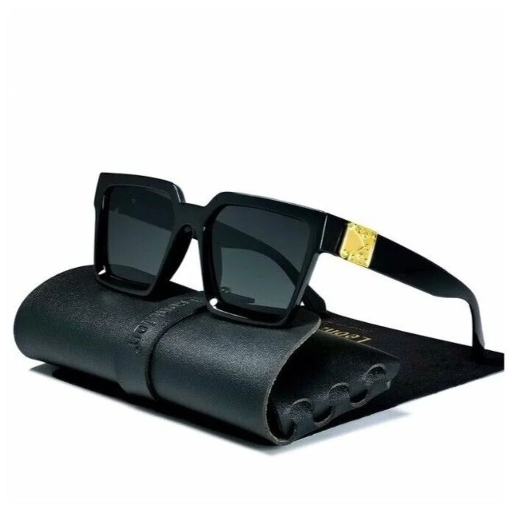 Women Sunglasses Dark Black Lens Gold Accent  Style Classy UV400‎ Lentes Luxury